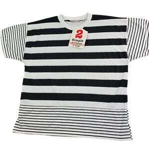 Vintage 90s Striped Top T-Shirt Women's XL White & Black Whimsygoth Beetlejuice